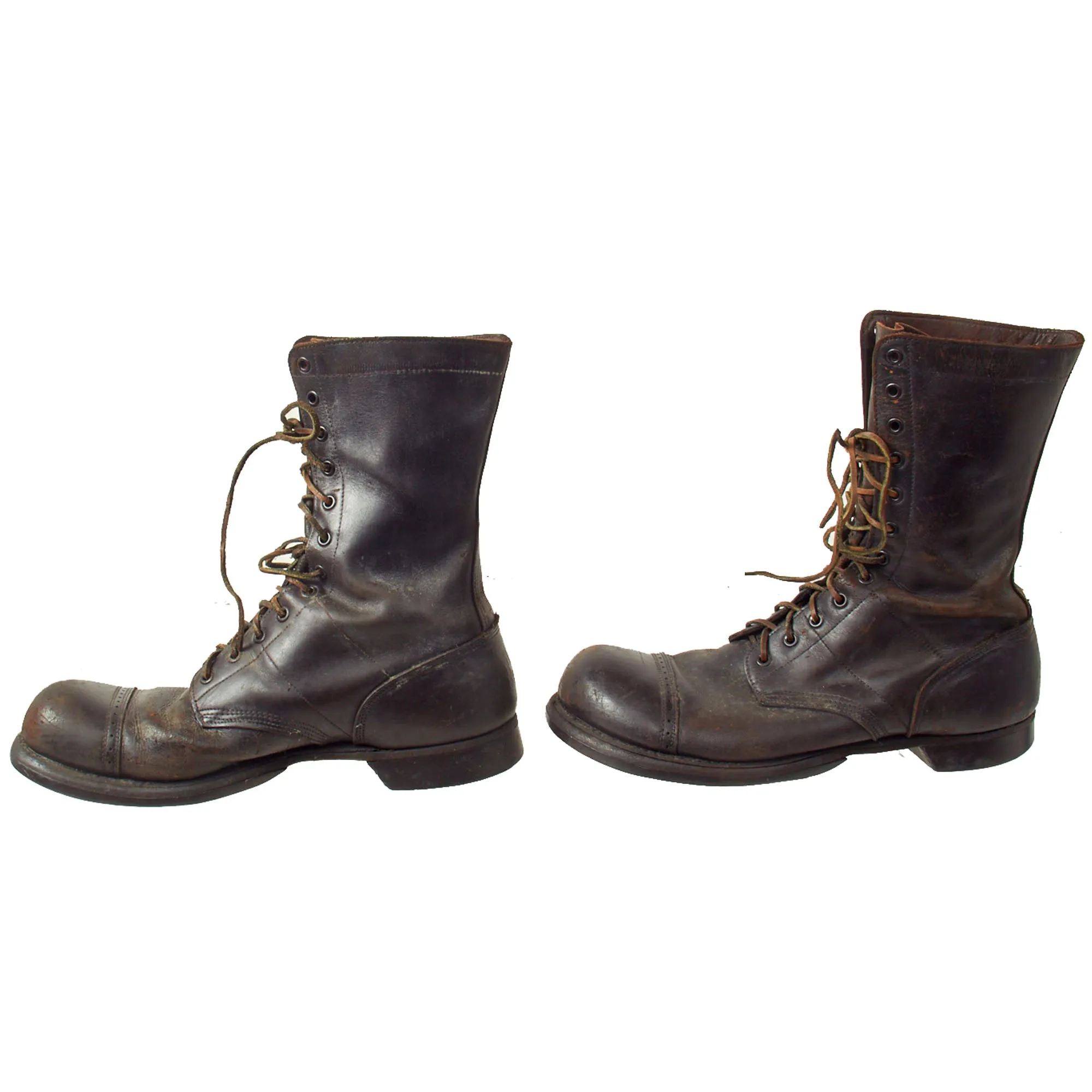 Original U.S. WWII Service Used Airborne Paratrooper Brown Leather Jump Boots by Corcoran - Size 11½ E