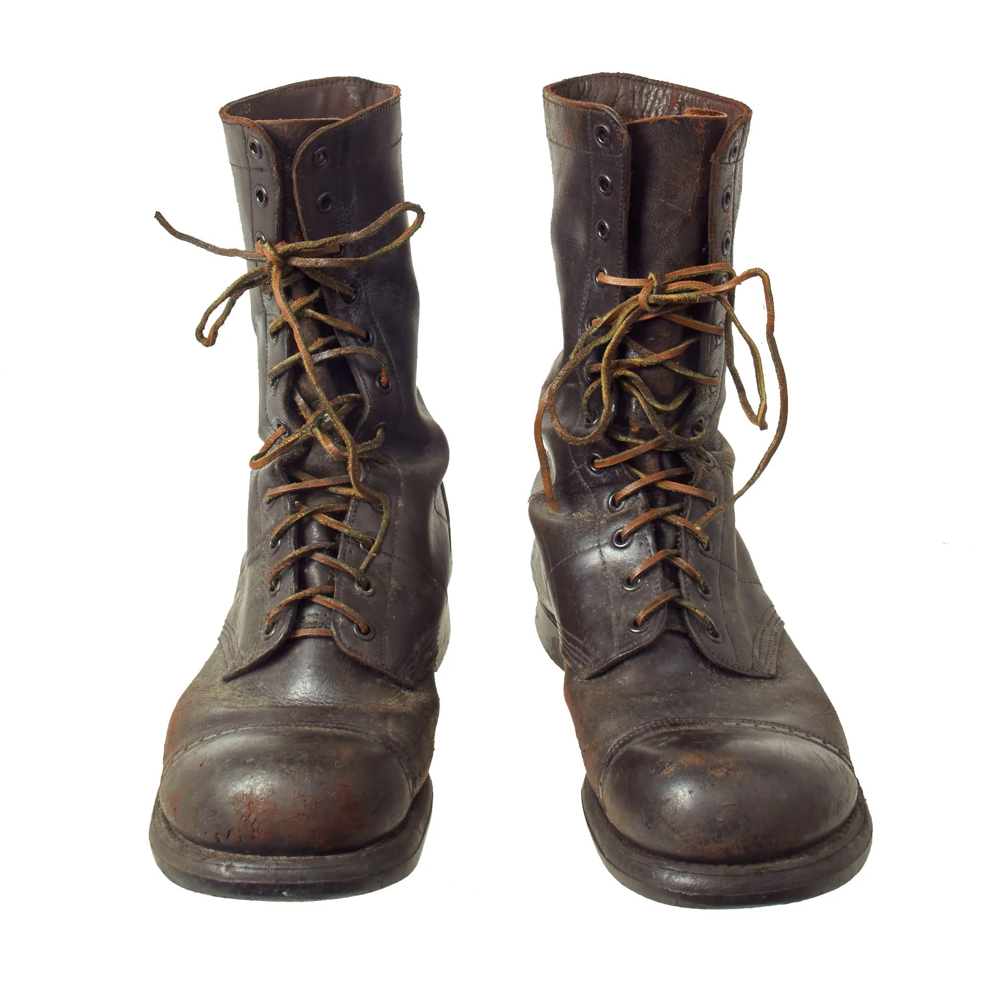 Original U.S. WWII Service Used Airborne Paratrooper Brown Leather Jump Boots by Corcoran - Size 11½ E