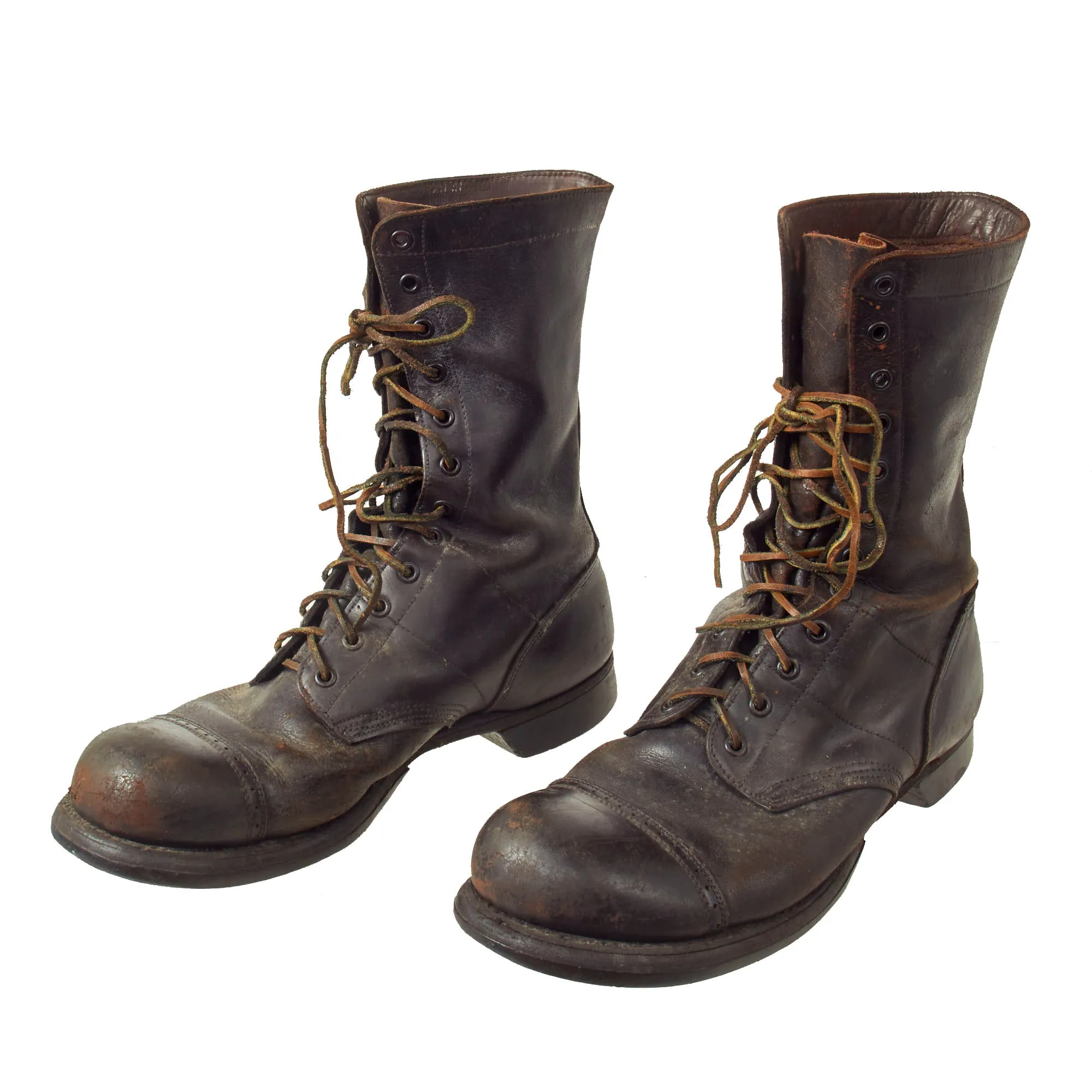 Original U.S. WWII Service Used Airborne Paratrooper Brown Leather Jump Boots by Corcoran - Size 11½ E