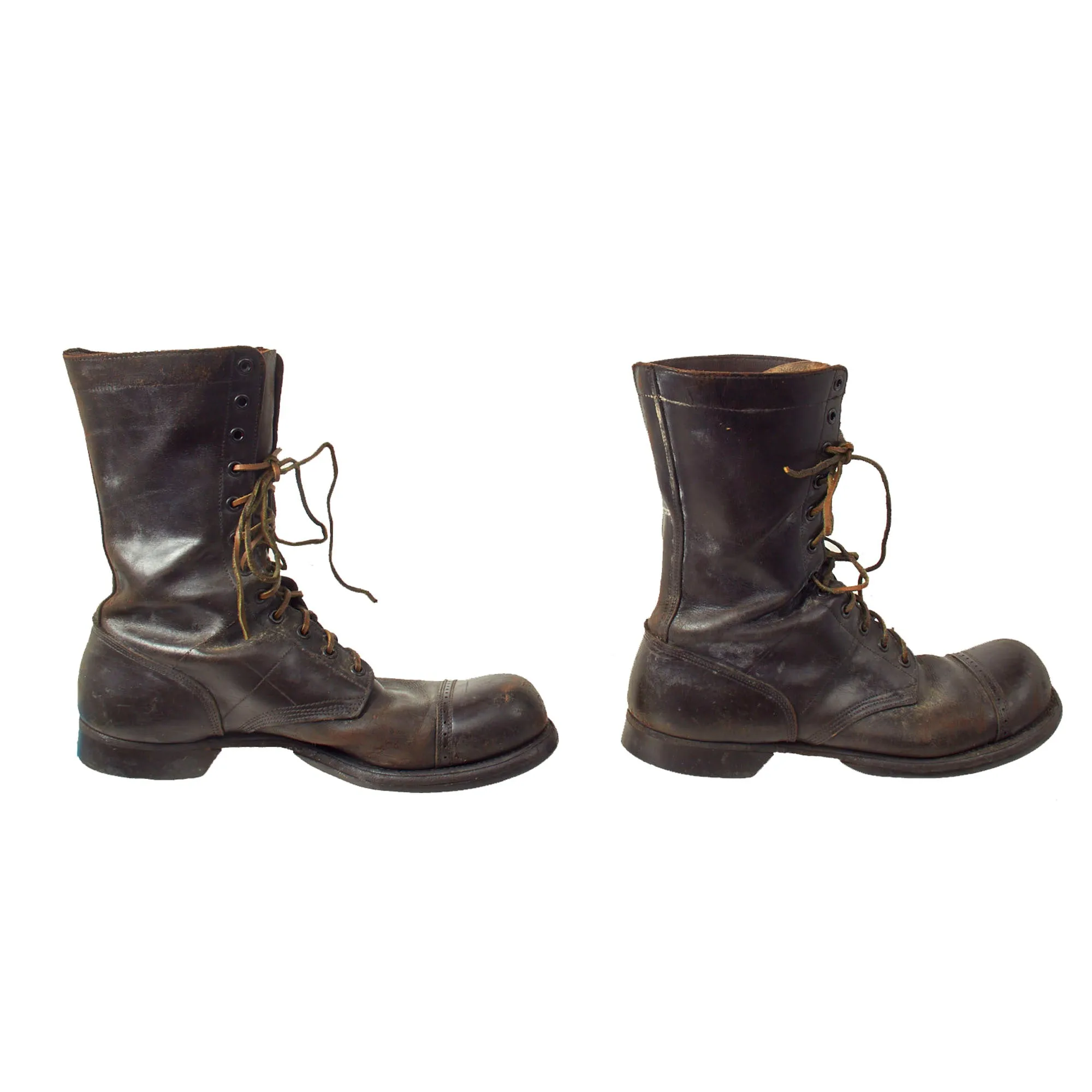 Original U.S. WWII Service Used Airborne Paratrooper Brown Leather Jump Boots by Corcoran - Size 11½ E