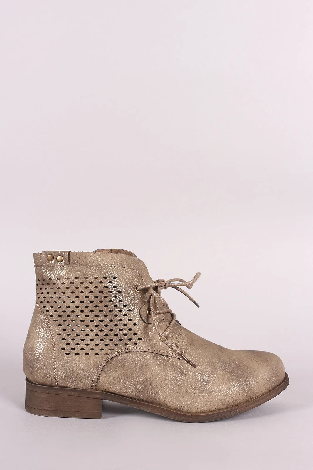 Perforated Lace-Up Combat Ankle Boots