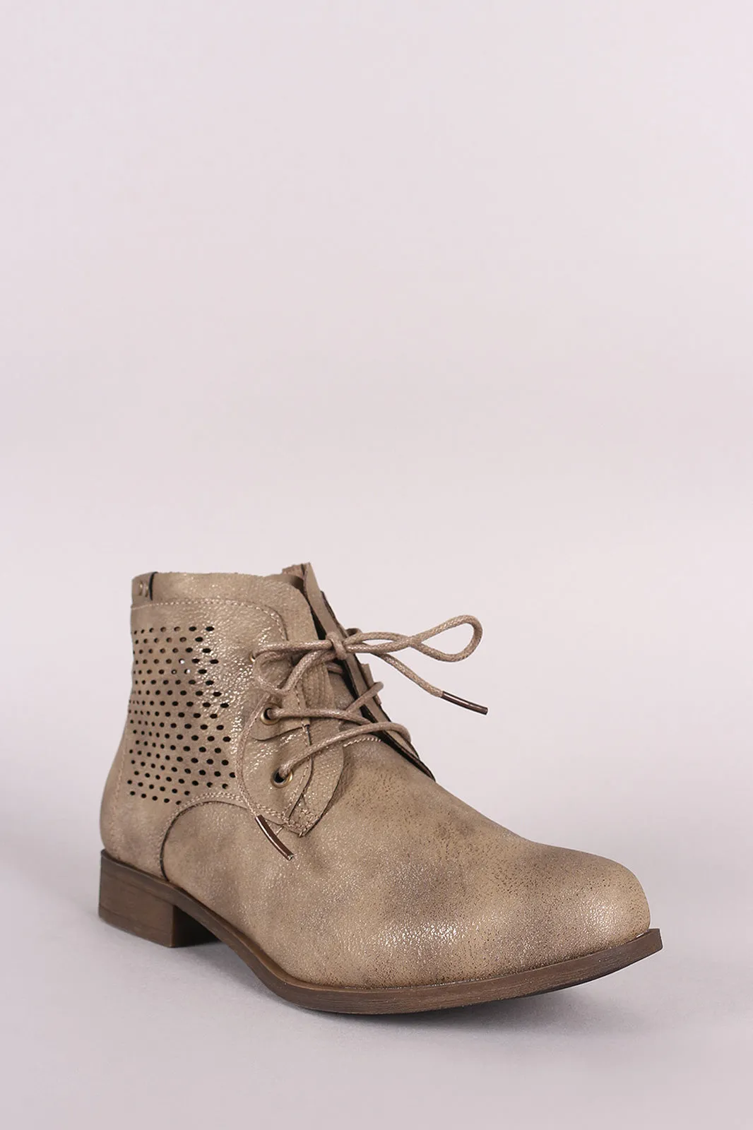 Perforated Lace-Up Combat Ankle Boots
