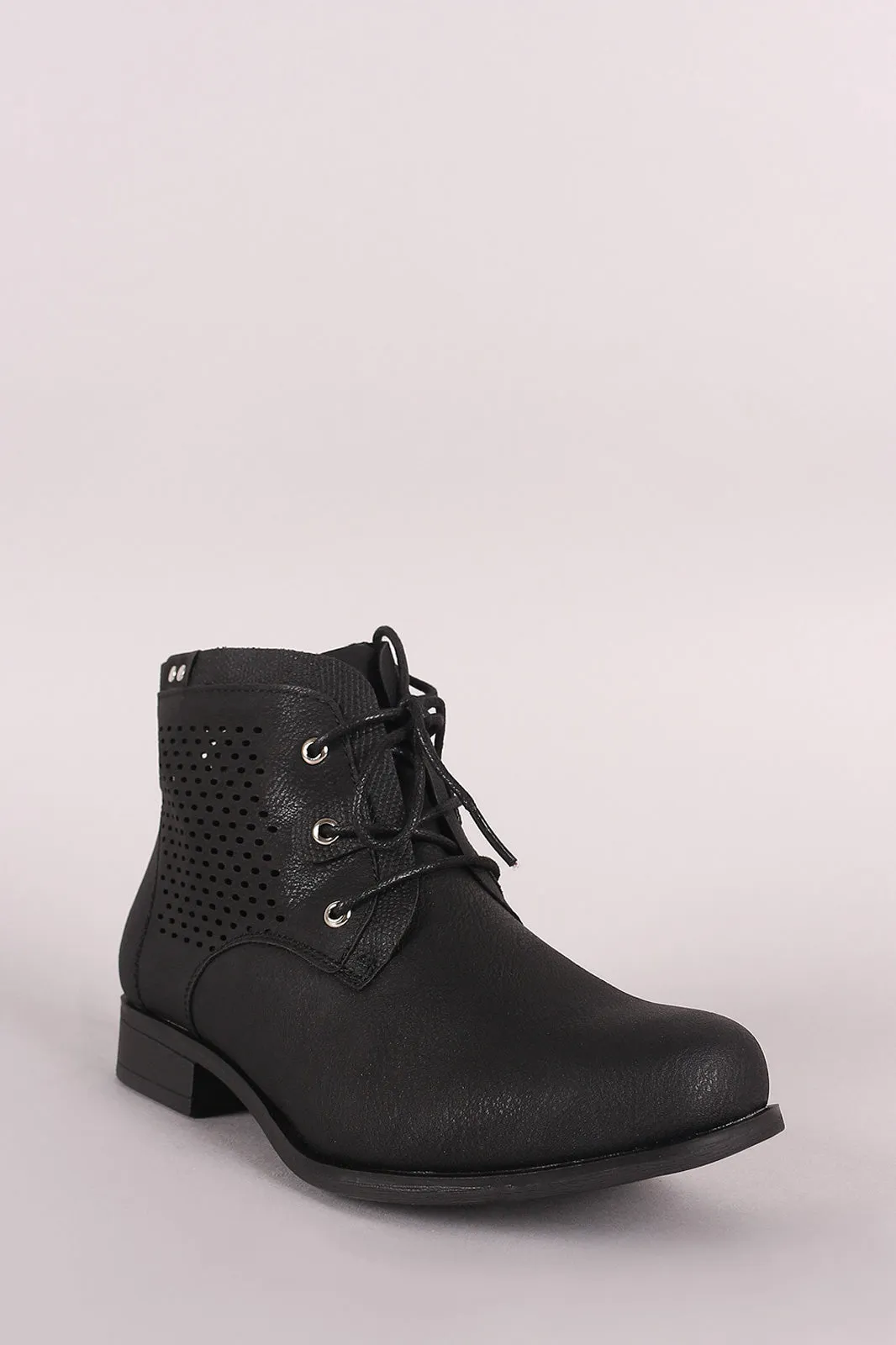 Perforated Lace-Up Combat Ankle Boots