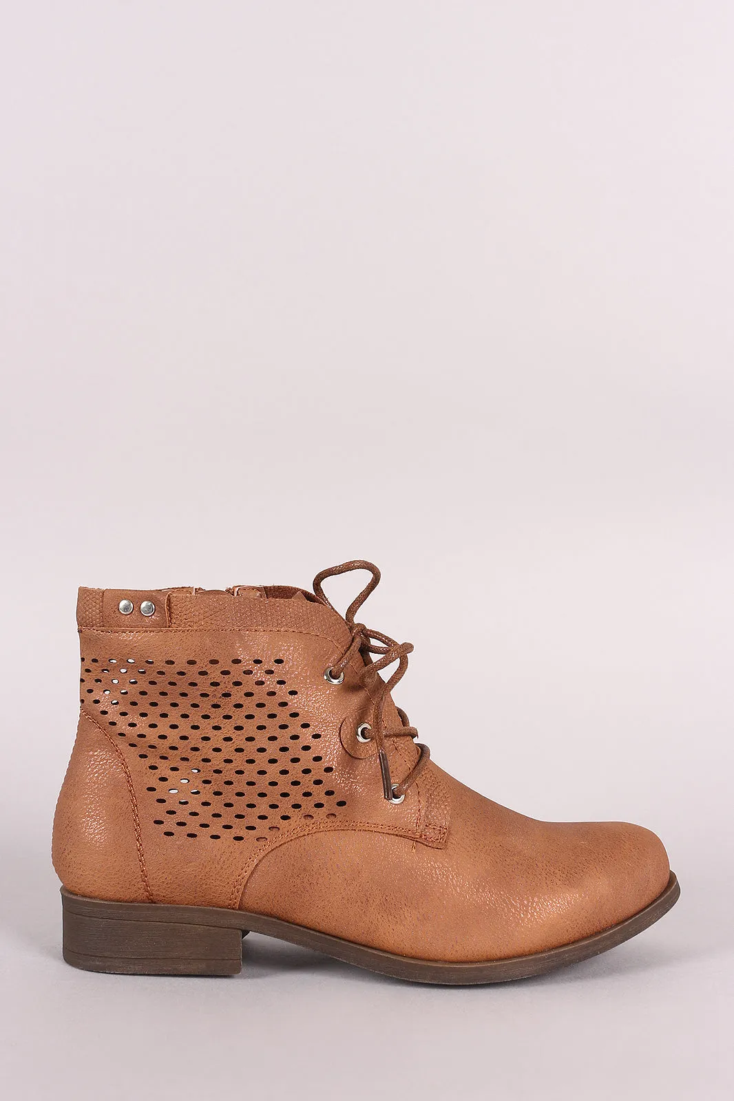 Perforated Lace-Up Combat Ankle Boots