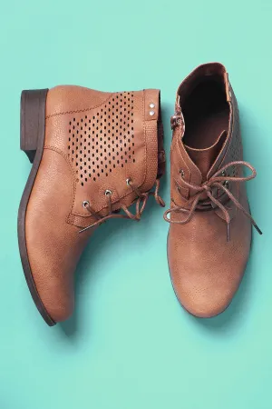 Perforated Lace-Up Combat Ankle Boots