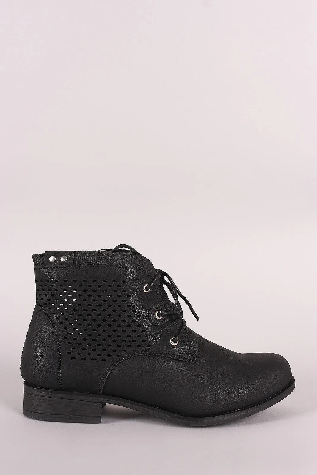 Perforated Lace-Up Combat Ankle Boots