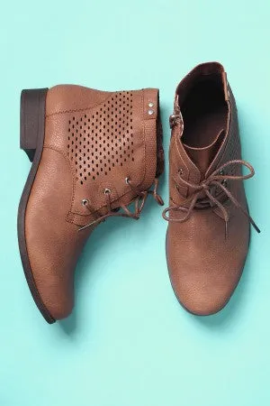 Perforated Lace-Up Combat Ankle Boots