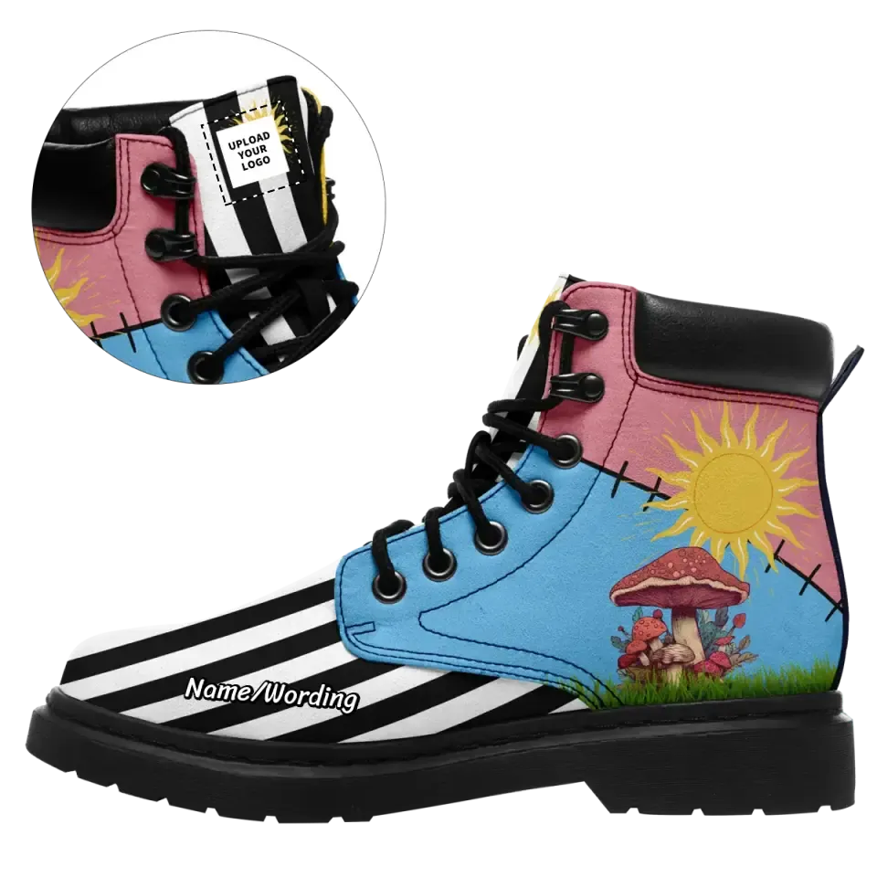 Personalized Trendy Boots, Custom Unisex  Ankle Boots, Combat Boot with Lace up for Gift to Children