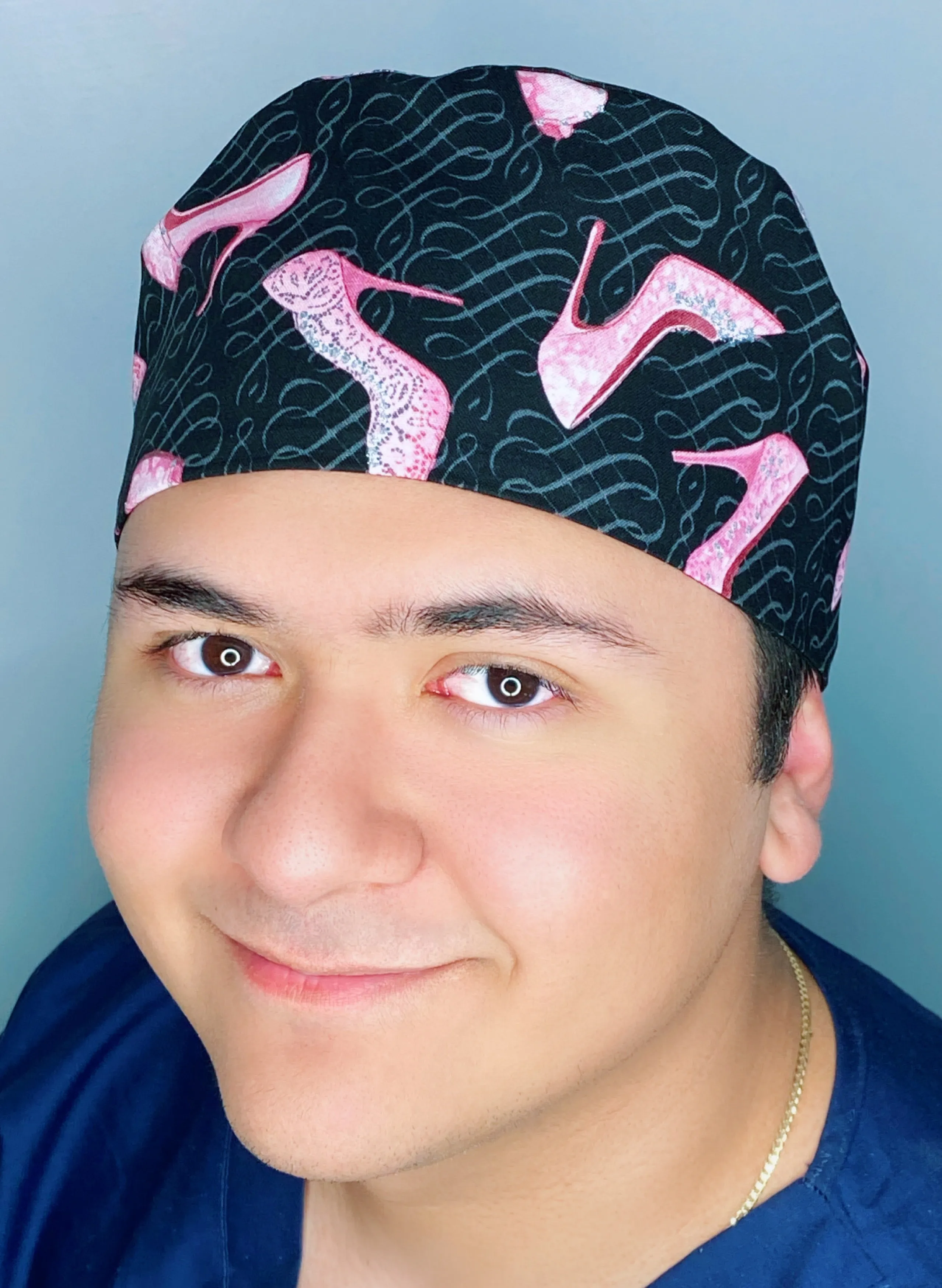 Pink Stiletto High Heels on Black Glitter Design Unisex Cute Scrub Cap