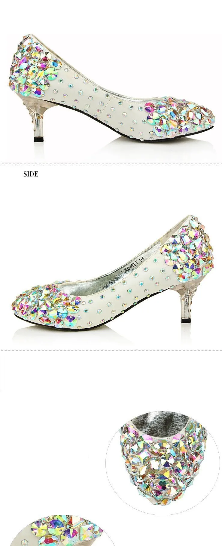Popular Sparkly Crystal High Heels Pointed Toe White Wedding Bridal Shoes, SY0130