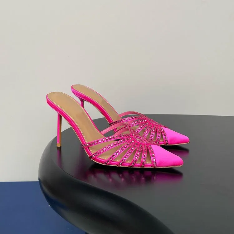 Pre Order:  Rhinestones Hollow Silk Stiletto Sandals