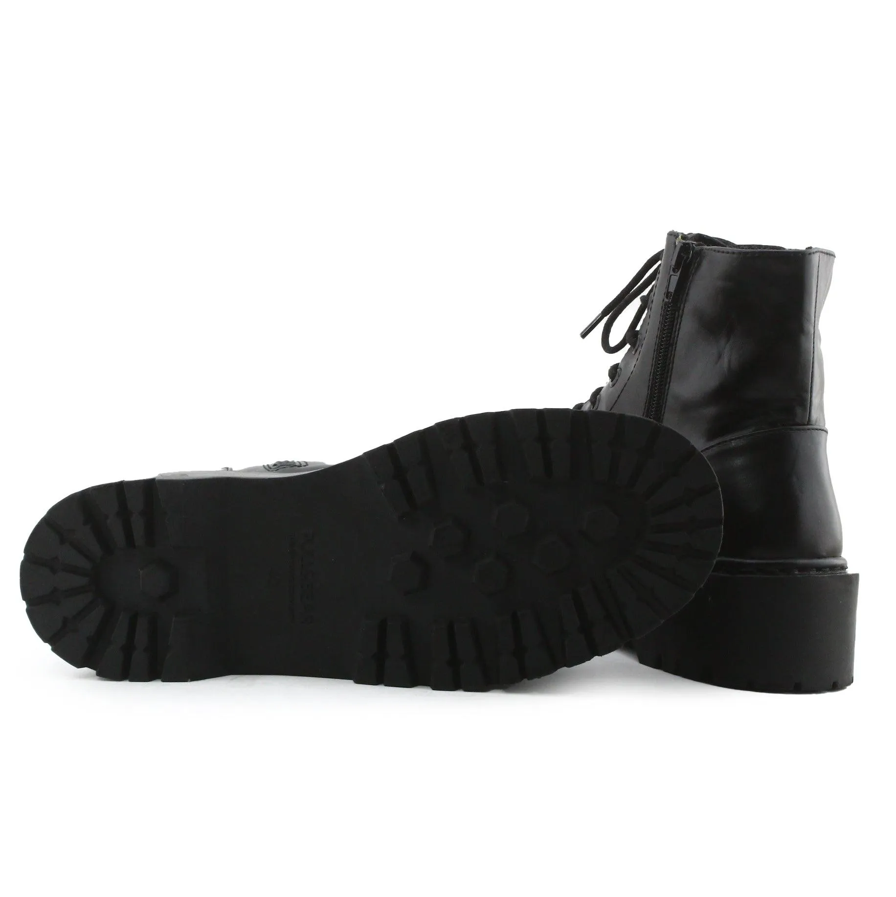 Pull & Bear Zipper Laces Combat Ankle Boots | 100% Authentic Leather