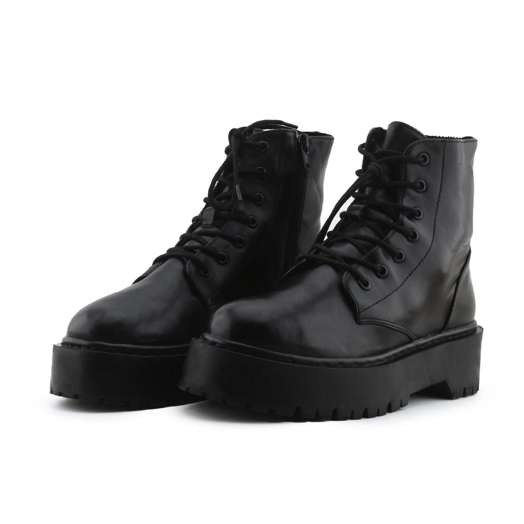 Pull & Bear Zipper Laces Combat Ankle Boots | 100% Authentic Leather