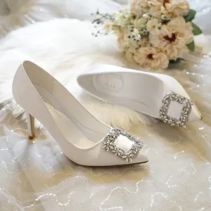 Purpdrank - Fashion Elegant Luxury Pointed Toe Stiletto Rhinestone Decoration High Heels White Bridal Shoes Dress Party Shoes Zapatos Tacon