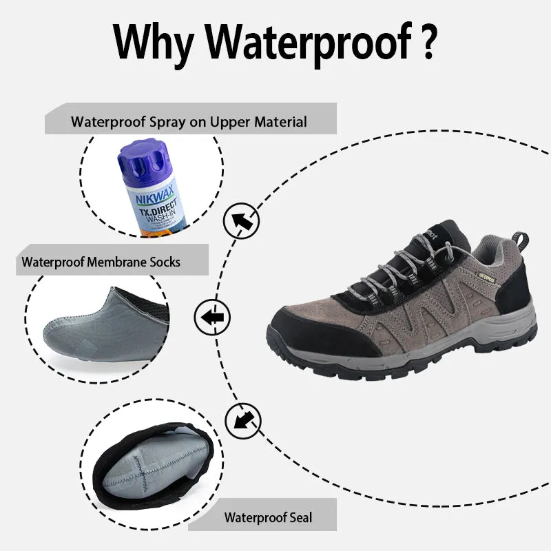 riemot Men's Waterproof Hiking Shoes Grey Black Lightweight Running Trainers