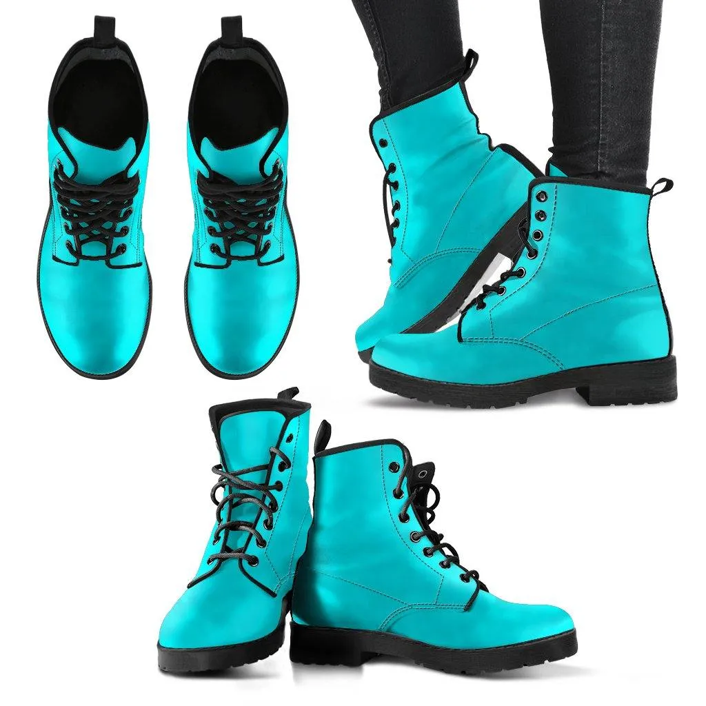 Robins Egg Blue Memory Foam Boots | All Season Lace Up Boots | Vegan Leather Combat Boot by Manifestie