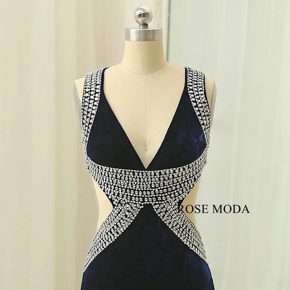 Rosemoda Beaded Velvet Slit Long Prom Dress