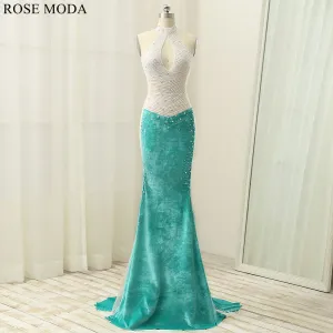 Rosemoda Delicate Crystal Illusion Sheath Velvet Long Evening Dress