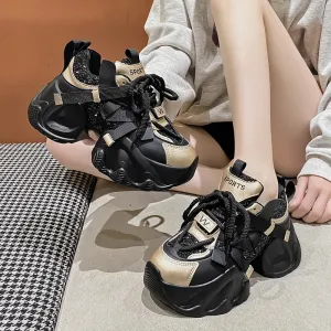 Sohiwoo  Mix Color Chunky Bottom Vulcanize Shoes Women Bling Sequins Platform Sneakers Woman Lace-Up Non-Slip Walking Shoes Female
