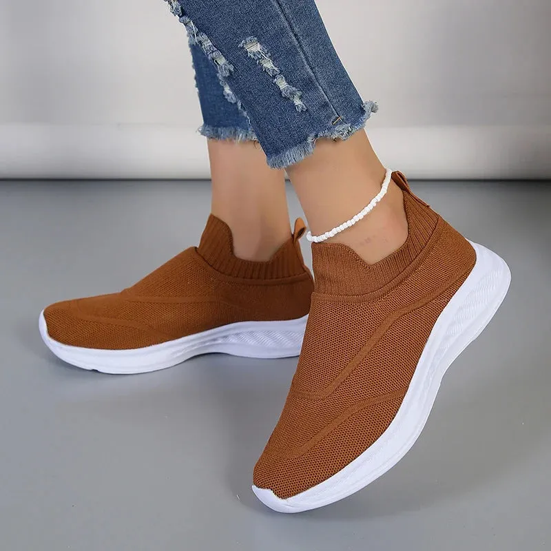 Sohiwoo Women's Breathable Mesh Flats Autumn Non-Slip Platform Sneakers Woman Light Slio-On Soft Sole Ladies Sports Shoes