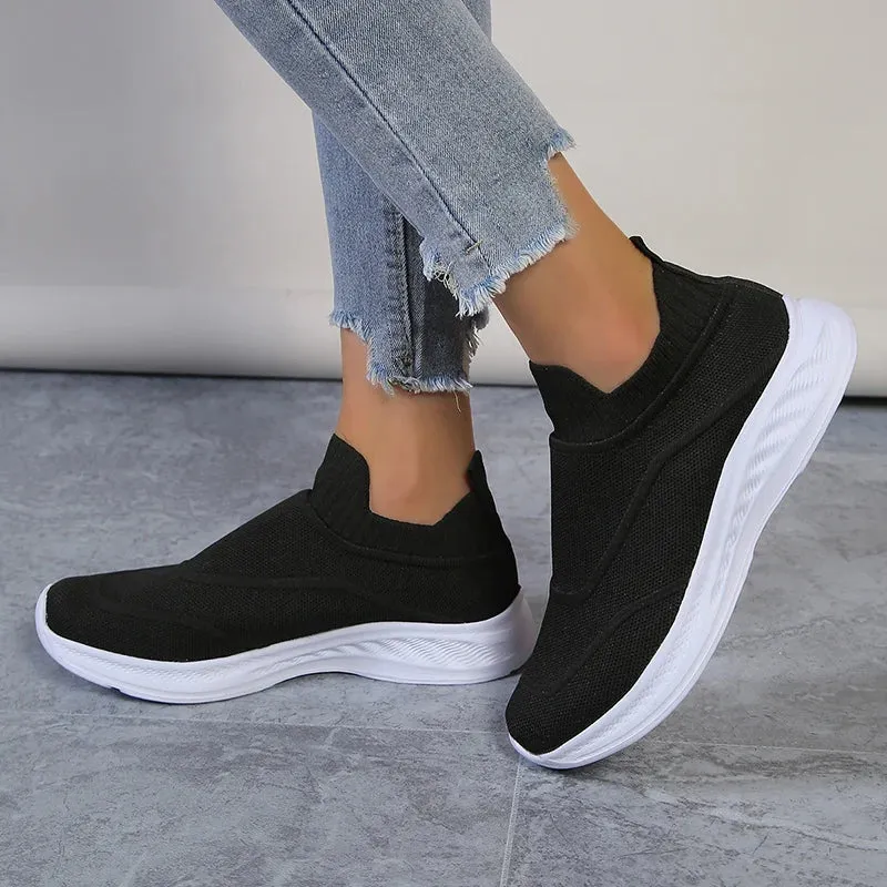 Sohiwoo Women's Breathable Mesh Flats Autumn Non-Slip Platform Sneakers Woman Light Slio-On Soft Sole Ladies Sports Shoes