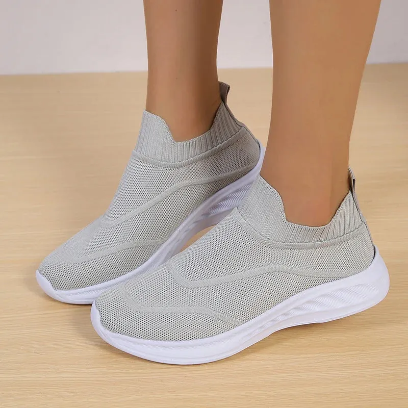 Sohiwoo Women's Breathable Mesh Flats Autumn Non-Slip Platform Sneakers Woman Light Slio-On Soft Sole Ladies Sports Shoes