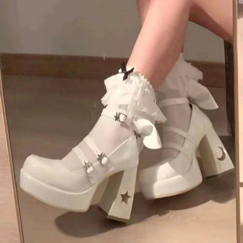 Sohiwoo Y2k Chunky Platform High Heels Pumps Women  Spring Punk Thick Heel Mary Jane Lolita Shoes Woman Patent Leather Cosplay Shoes