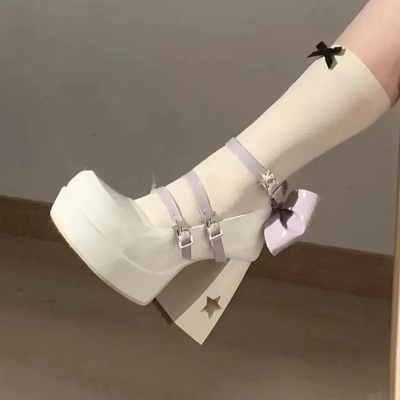 Sohiwoo Y2k Chunky Platform High Heels Pumps Women  Spring Punk Thick Heel Mary Jane Lolita Shoes Woman Patent Leather Cosplay Shoes