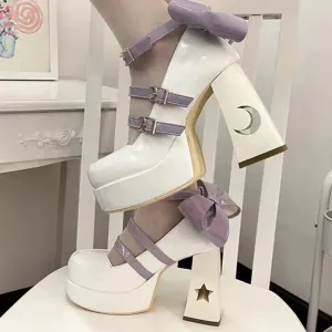 Sohiwoo Y2k Chunky Platform High Heels Pumps Women  Spring Punk Thick Heel Mary Jane Lolita Shoes Woman Patent Leather Cosplay Shoes