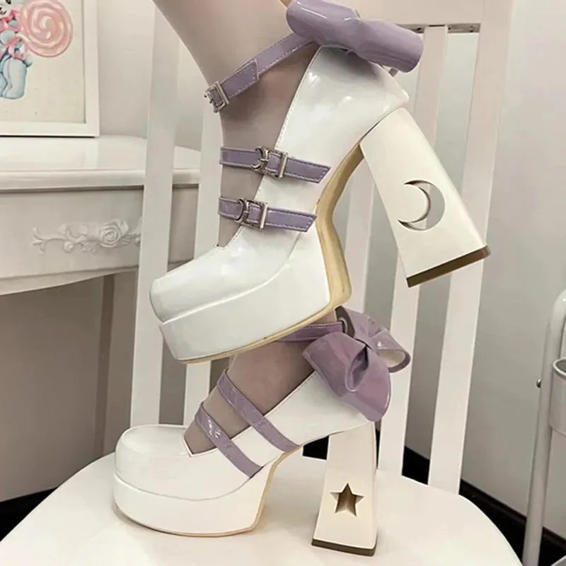 Sohiwoo Y2k Chunky Platform High Heels Pumps Women  Spring Punk Thick Heel Mary Jane Lolita Shoes Woman Patent Leather Cosplay Shoes