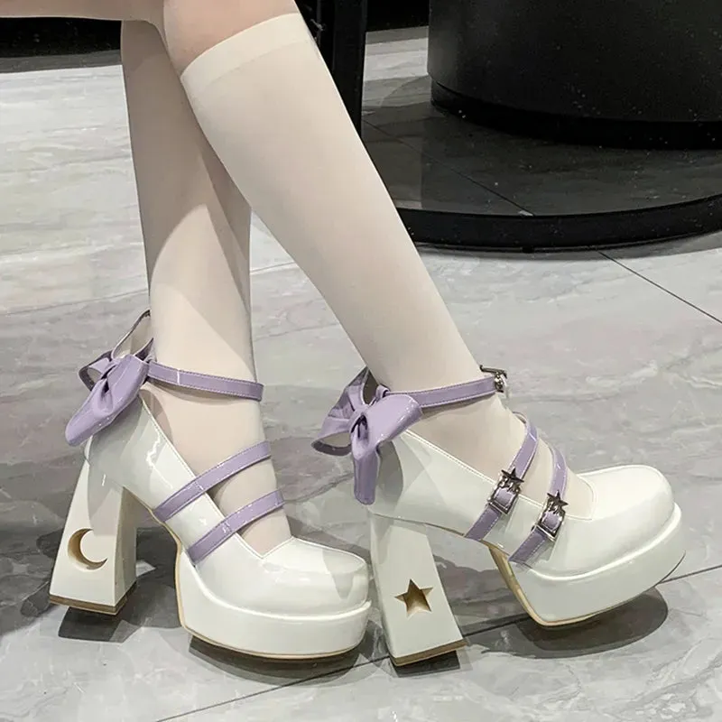 Sohiwoo Y2k Chunky Platform High Heels Pumps Women  Spring Punk Thick Heel Mary Jane Lolita Shoes Woman Patent Leather Cosplay Shoes