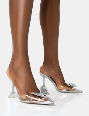 Stormi Silver Metallic Butterfly Slingback Court Stiletto Heels