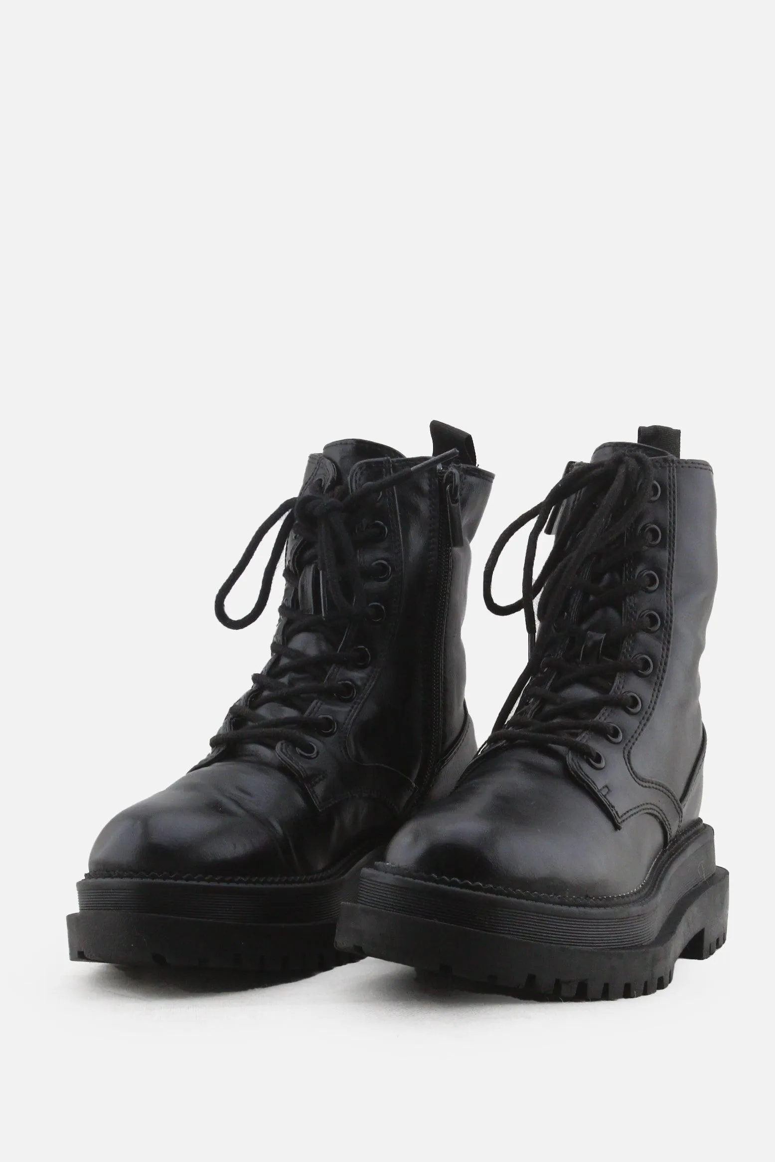 Stradivarius Zipper Laces Combat Ankle Boots | 100% Authentic Leather