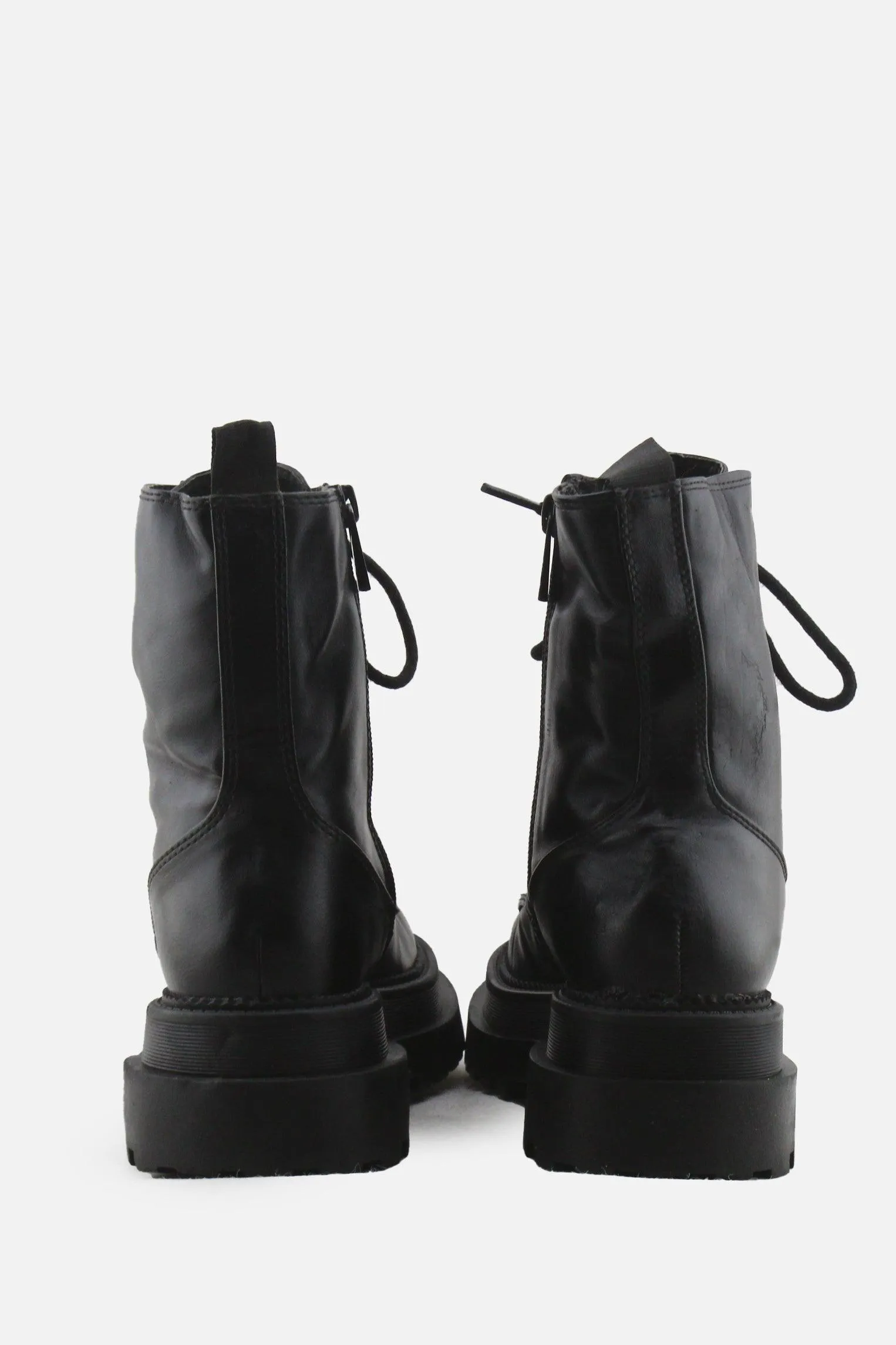 Stradivarius Zipper Laces Combat Ankle Boots | 100% Authentic Leather