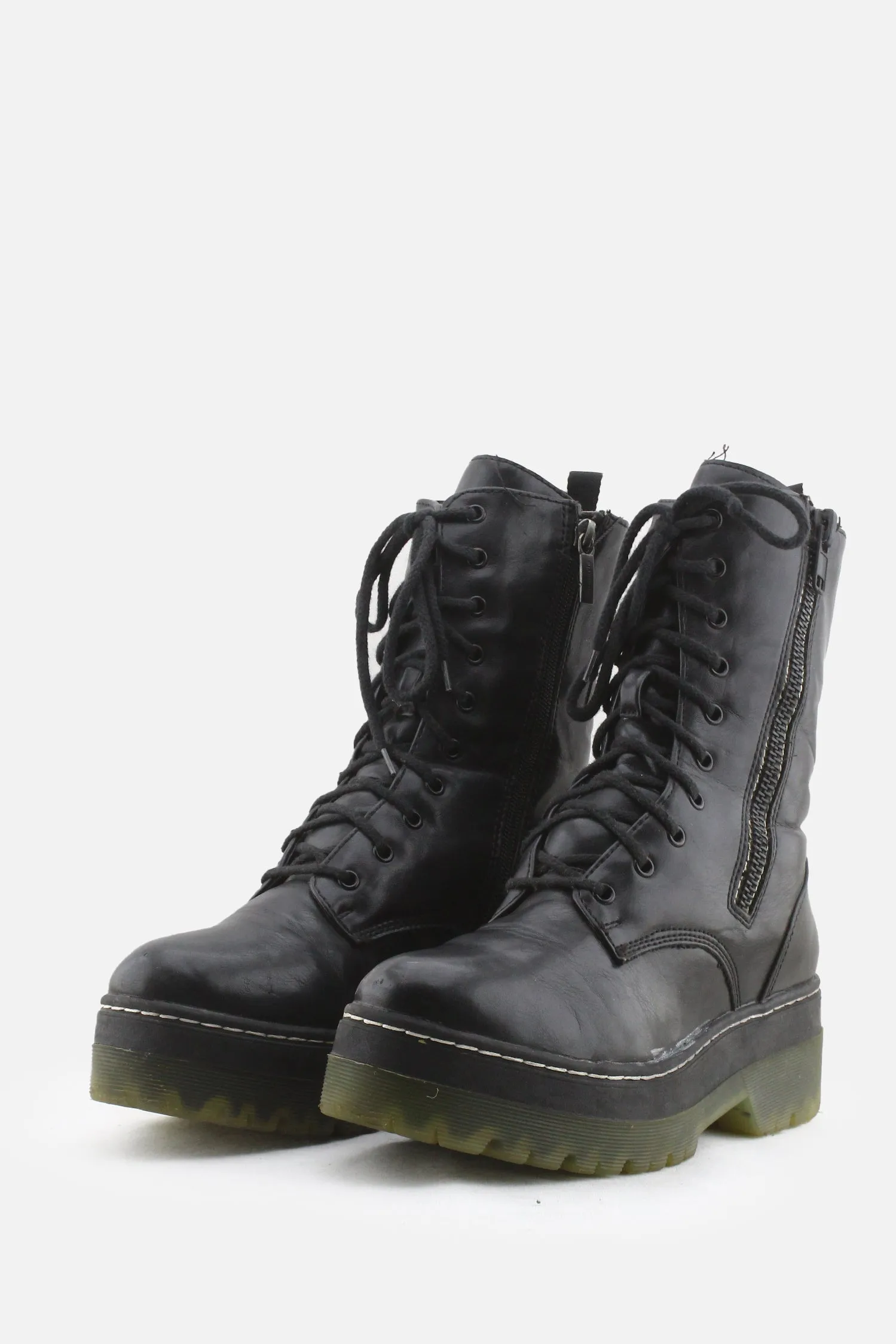 Tamaris Zipper Laces Combat Boots | 100% Authentic Leather