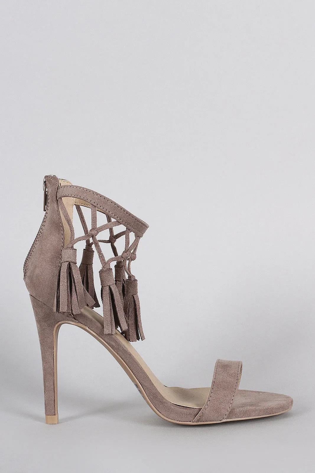 Tassel Ankle Strap Open Toe Heels