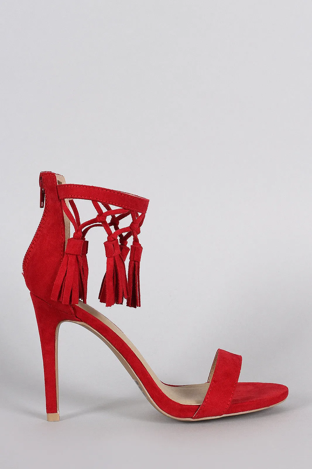 Tassel Ankle Strap Open Toe Heels