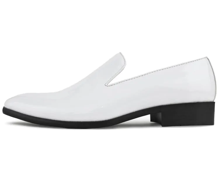 White Men's Patent Leather Dress Shoes Plain Toe  for Tuxedo