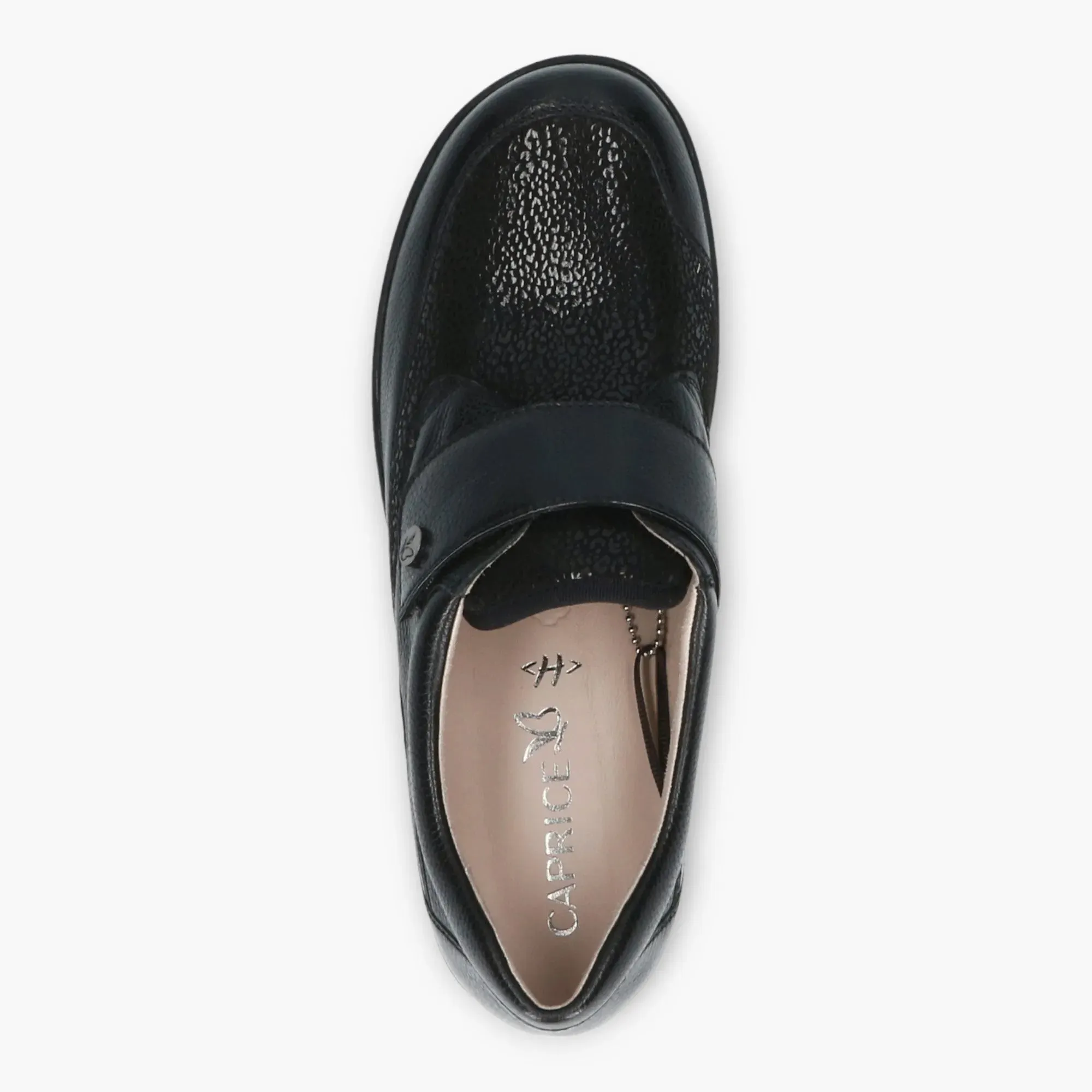 Wide Fitting Black Velcro Slip-On Shoes for Women - Caprice