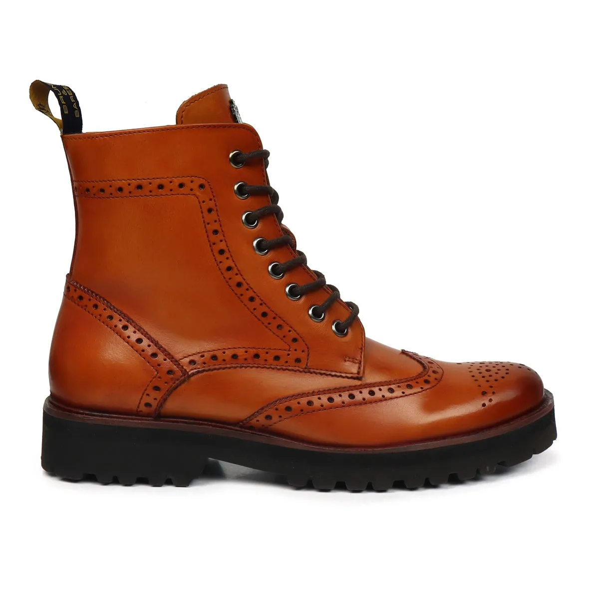 Wingtip Full Punching Brogue Men's Boots in Tan Leather Light Weight By Brune & Bareskin