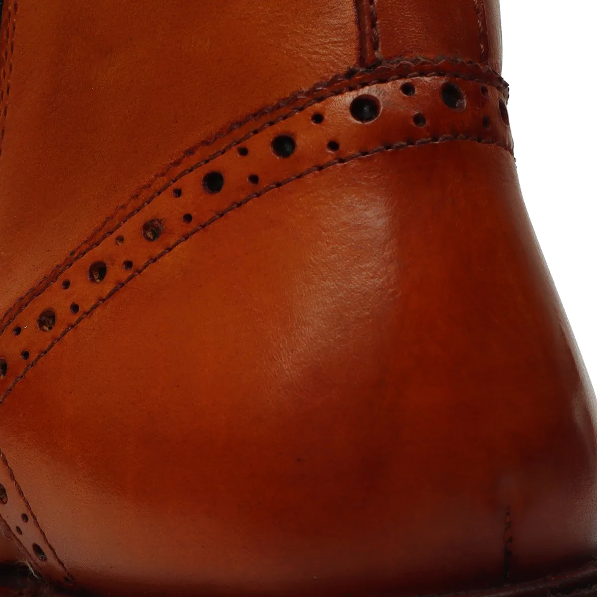 Wingtip Full Punching Brogue Men's Boots in Tan Leather Light Weight By Brune & Bareskin