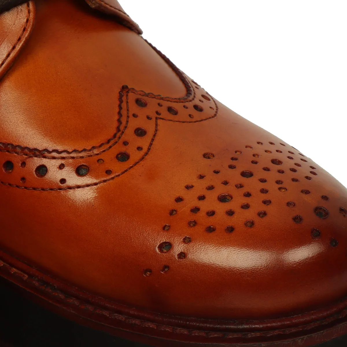 Wingtip Full Punching Brogue Men's Boots in Tan Leather Light Weight By Brune & Bareskin