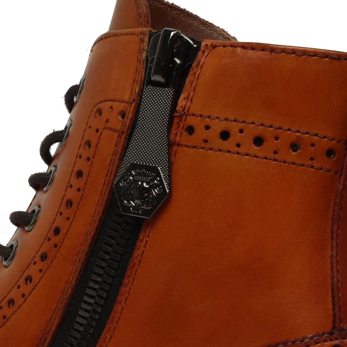 Wingtip Full Punching Brogue Men's Boots in Tan Leather Light Weight By Brune & Bareskin