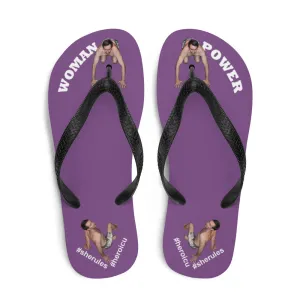 Woman Power Fabric Top Flip Flop Sandal Has Men Bow To Your Toes Purple Color with White Letters (NEW 2023-04)