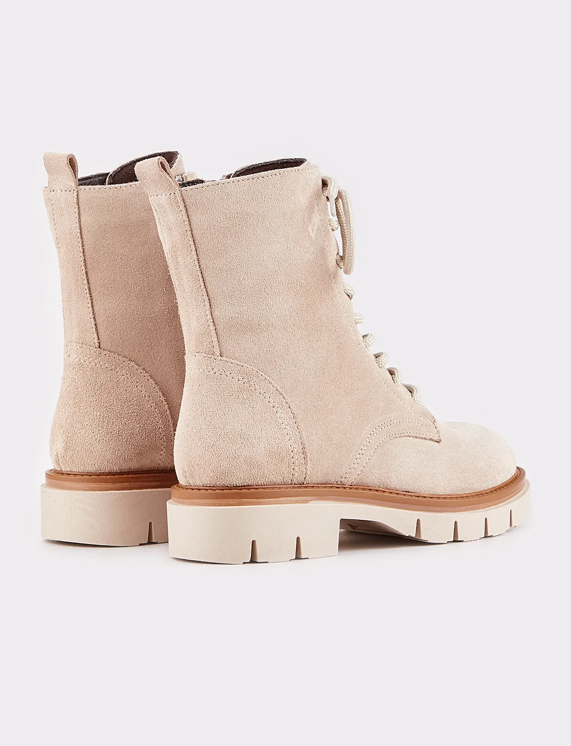Women Beige Suede Genuine Leather Combat Boots