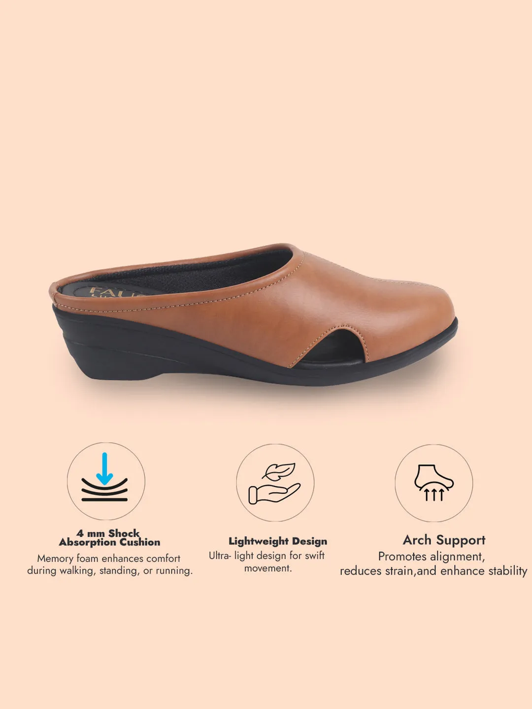Women Tan Back Open Flatform Formal Slip On Mules Clogs Outings|All Day Comfort|Office Shoes