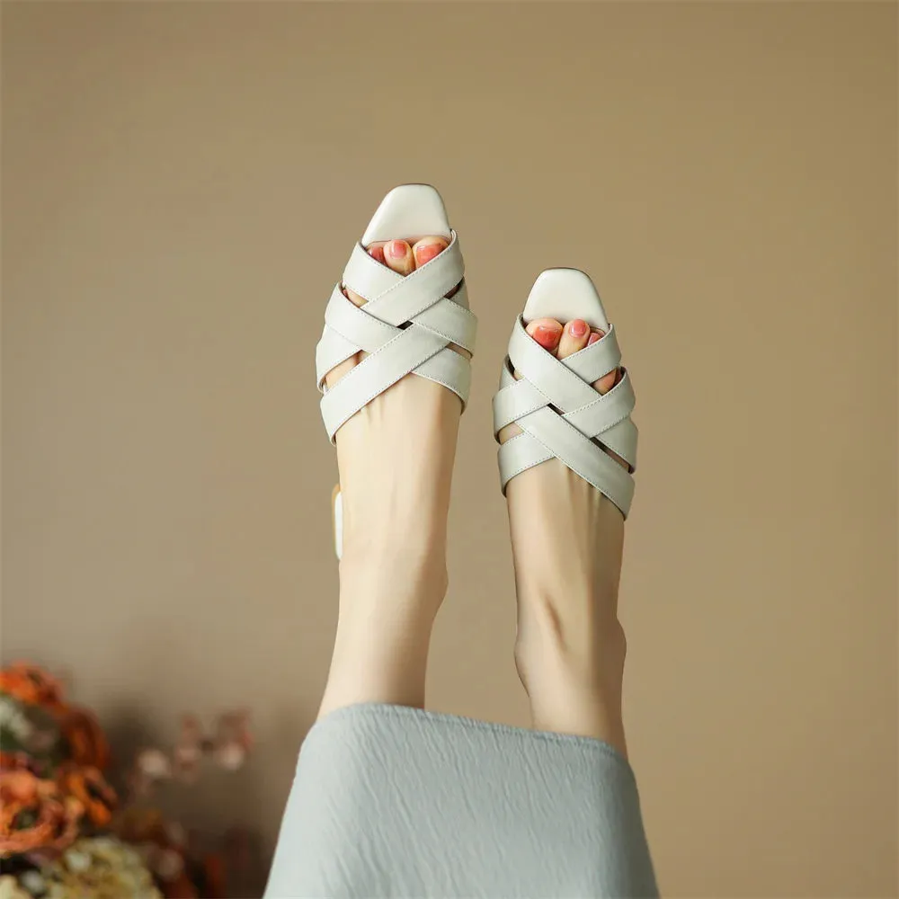 Women's Casual Shoes  - Leather Mules Sandals - TSS409