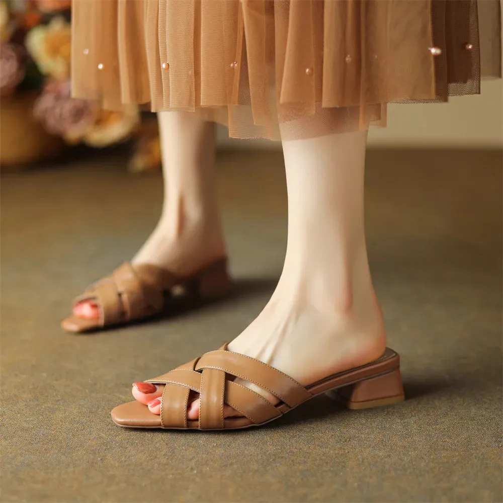 Women's Casual Shoes  - Leather Mules Sandals - TSS409