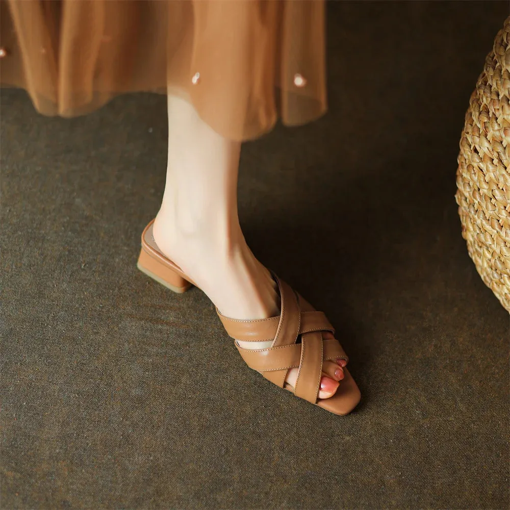 Women's Casual Shoes  - Leather Mules Sandals - TSS409