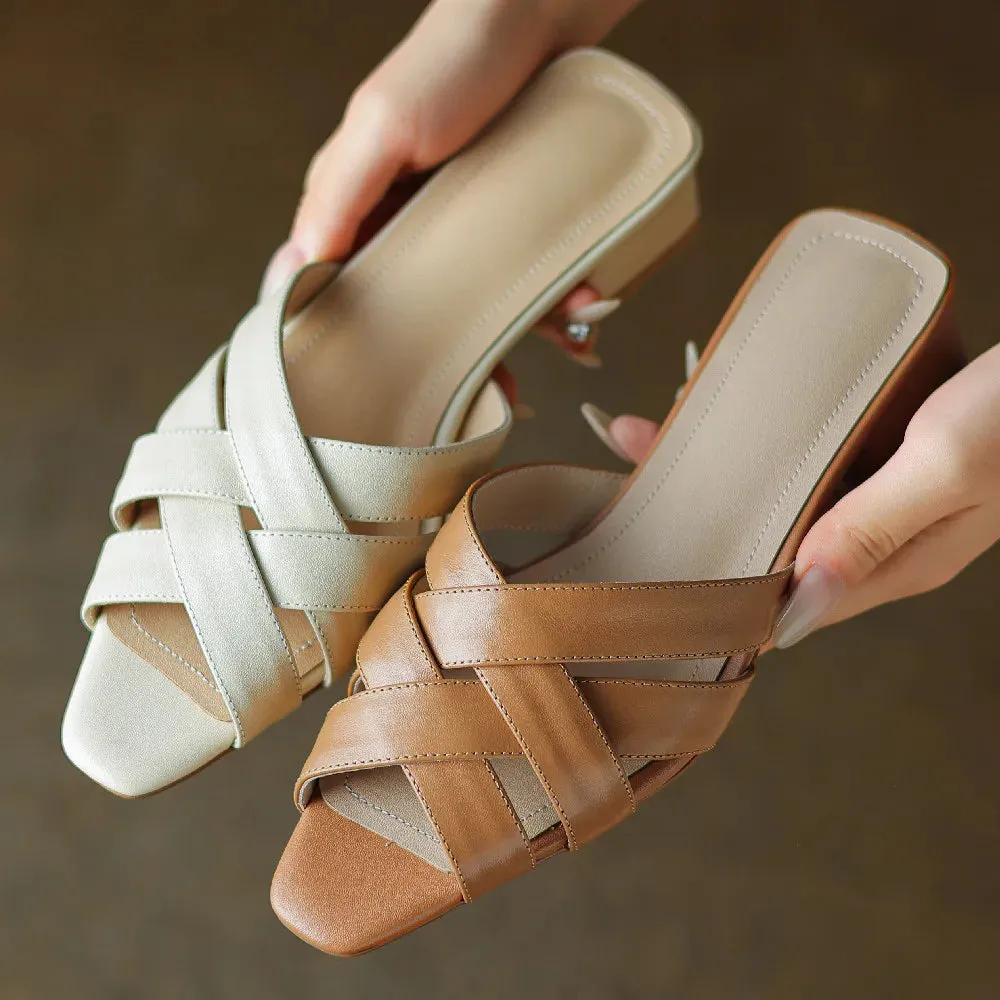 Women's Casual Shoes  - Leather Mules Sandals - TSS409